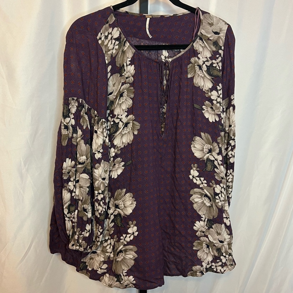 Free People Sunset Blvd Long Sleeve Floral Romper Purple, size XS